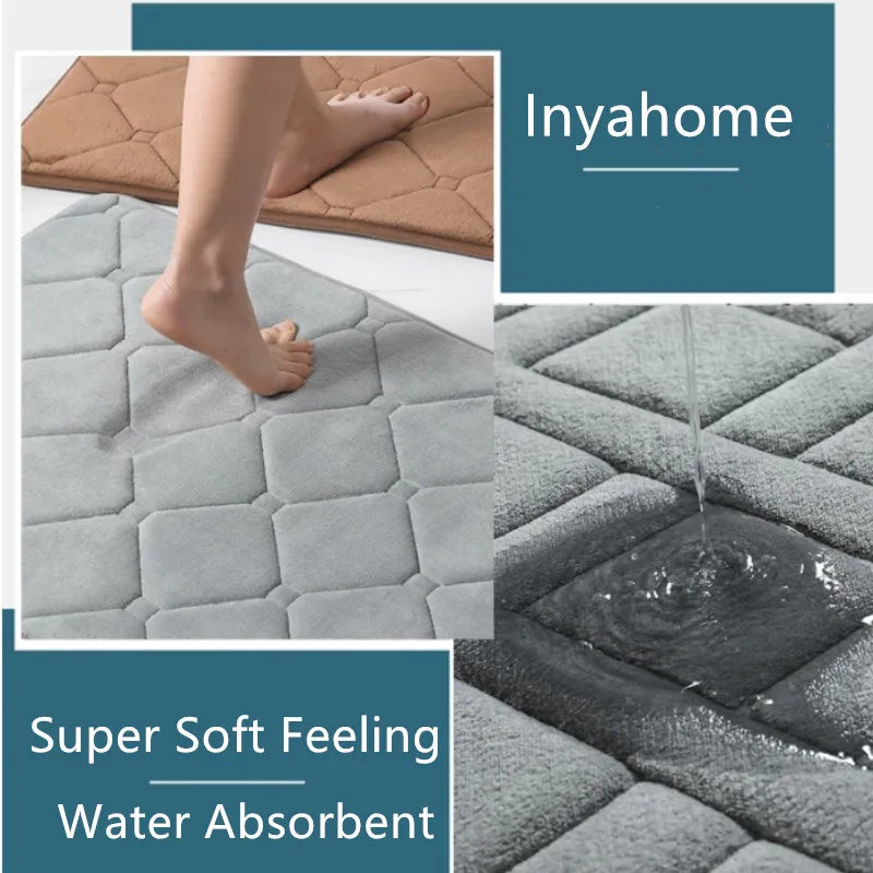 Inyahome Memory Foam Bath Mat Super Water Absorption Machine Washable Bathroom Rug,Soft,Absorbent Quick Dry Bathmat Floor Rugs